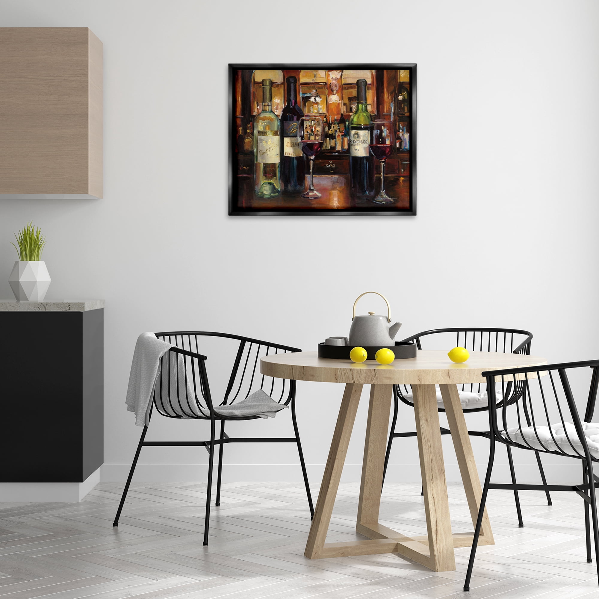 Stupell Industries Reflection of Wine Bottles Food & Beverage Painting Black Floater Framed Canvas Art Print Wall Art, 31 x 25