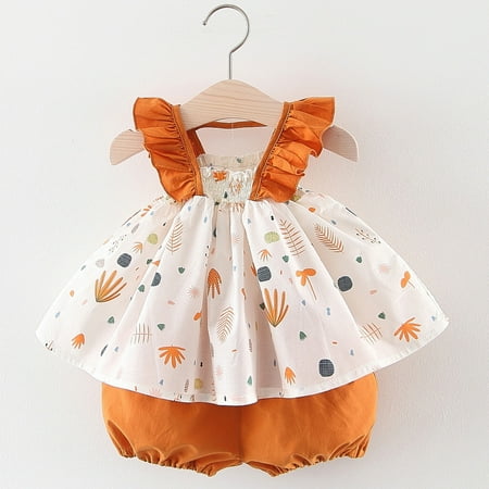 

Hunpta Infant Baby Girls Suspenders Print Dress Tops Shorts Outfits Set