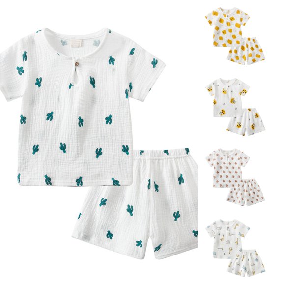 Toddler Boys Summer Outfits Cartoon Pattern Print Short Sleeve Tops and Shorts Clothes Outfits Set Size 18-24 Months ,Green