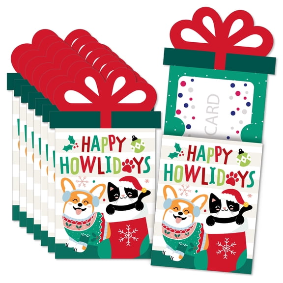 Big Dot of Happiness Christmas Pets - Cats and Dogs Holiday Party Money and Gift Card Sleeves - Nifty Gifty Card Holders - Set of 8