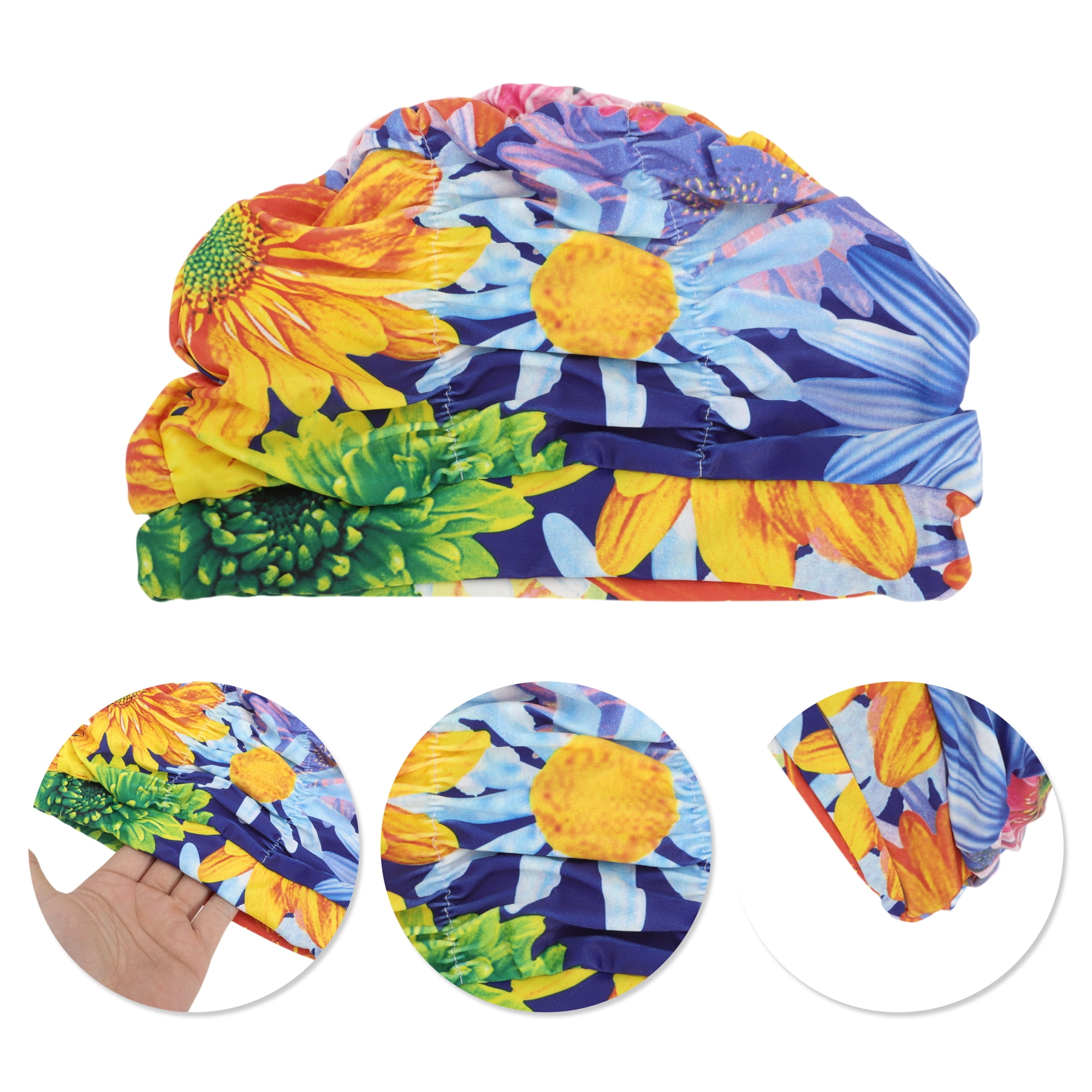 Unique Bargains 1Pc Breathable Pleated Style Swimming Cap Blue Green