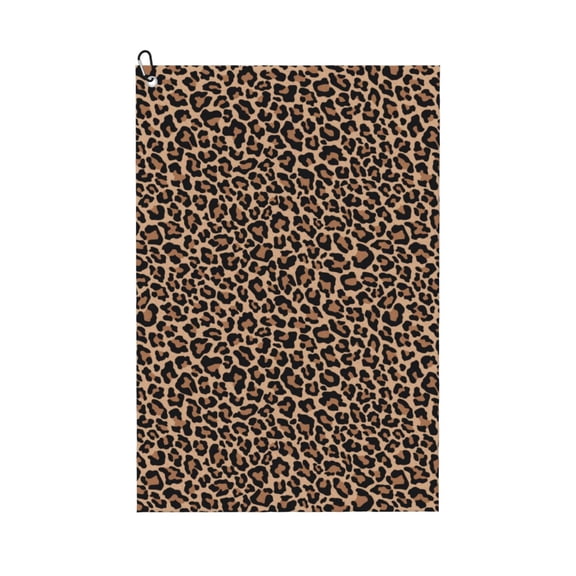 Golf Towels for Golf Bags For Men Women - Brown leopard print A 24x16in Absorbent Quick Drying Golf Towel for Cleaning Golf Ball Club Golf Bag Accessories with Carabiner