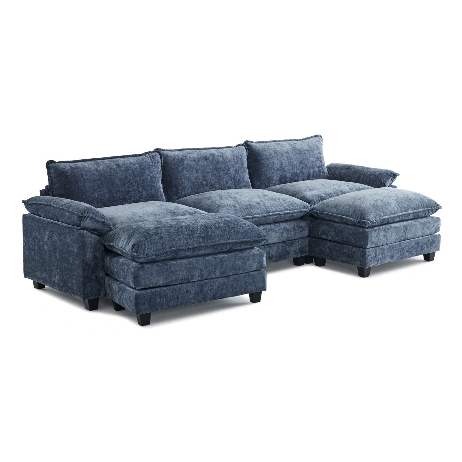 Ktaxon 120" W Sectional Sofa U Shaped Couch with Double Chaise Chenille Sleeper Set with 3 Oversized Seats Gray-Blue