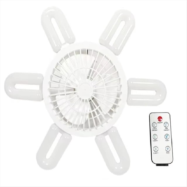 Ventilador de Techo Pequeño con Luz y Enchufe, Velocidad Ajustable, Lámpara Plegable con Control Remoto, Bombilla LED Regulable de 3 Colores.