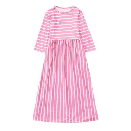 

Kids Girls Long Sleeve Striped Prints Dress Child Dresses Baby Overall Dress Girl Dress Summer Dress under 10 T Shirt Elastic Ballet Set for Toddler Girls Tween Dresses with Sleeves Young Girl Fashion