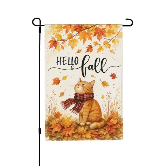 Garden Flag with Cat in Autumn Leaves Design for Outdoor Decor 12X18