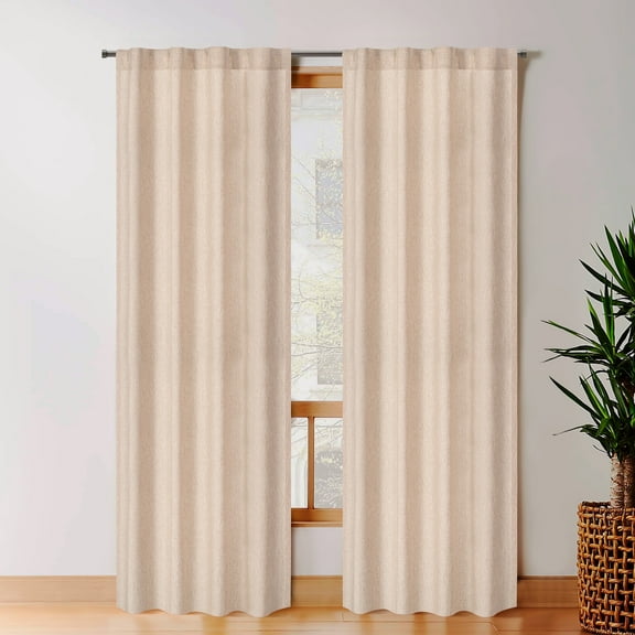 Bedding Craft Farmhouse Flax Linen Tab Top Curtains, 72" Long, Taupe, Set of 2 – 50x72 Window Drapes