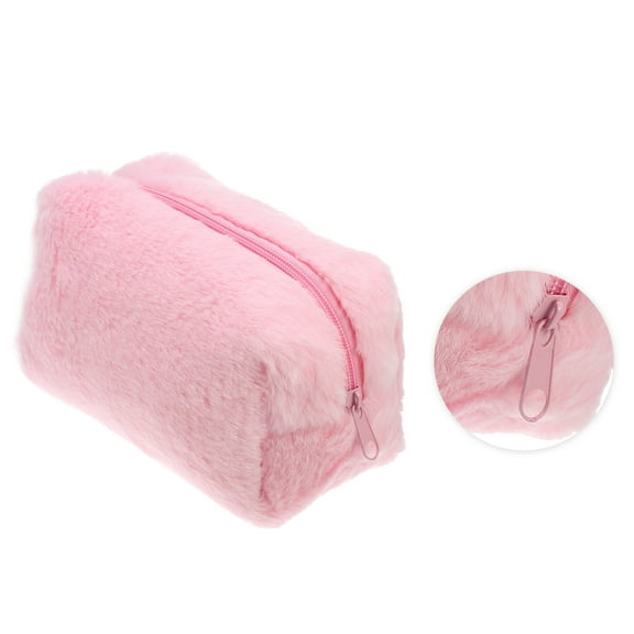 Vocoste Small Plush Makeup Bag Soft Beauty Cosmetic Bag Cute Travel Zipper Toiletry Bag for Women Pink