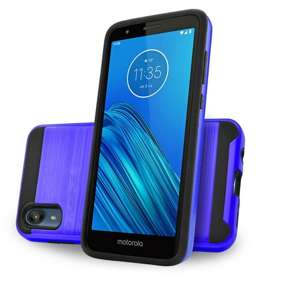 Moto E6 Phone Case, 2-Piece Style Hybrid Shockproof Hard Case Cover with Hybird Shockproof- Blue