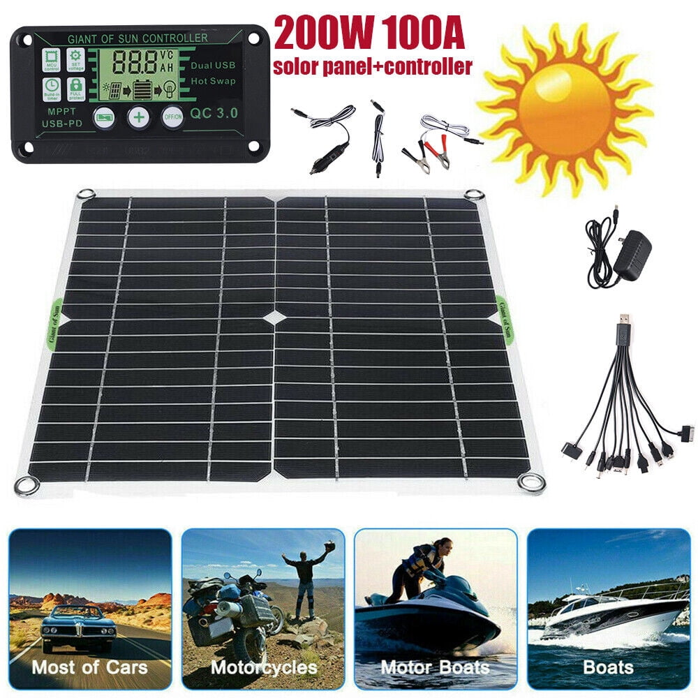 Jahy2Tech 200W Solar Panel Kit 100A 12V Battery Charger Controller Caravan Boat Outdoor