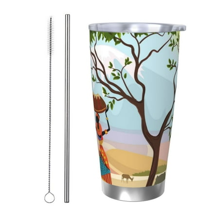 

Tideii African Women for 20OZ Car Cup Stainless Steel Cold and Hot Cup with Lid Suitable for Outdoor and Home Unisex-Straw Two-piece Set