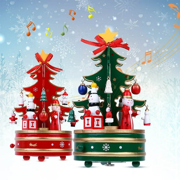 Dvkptbk Merry-go-round Music Boxes Decoration Gifts Wooden Christmas Tree Xmas Toy Gift