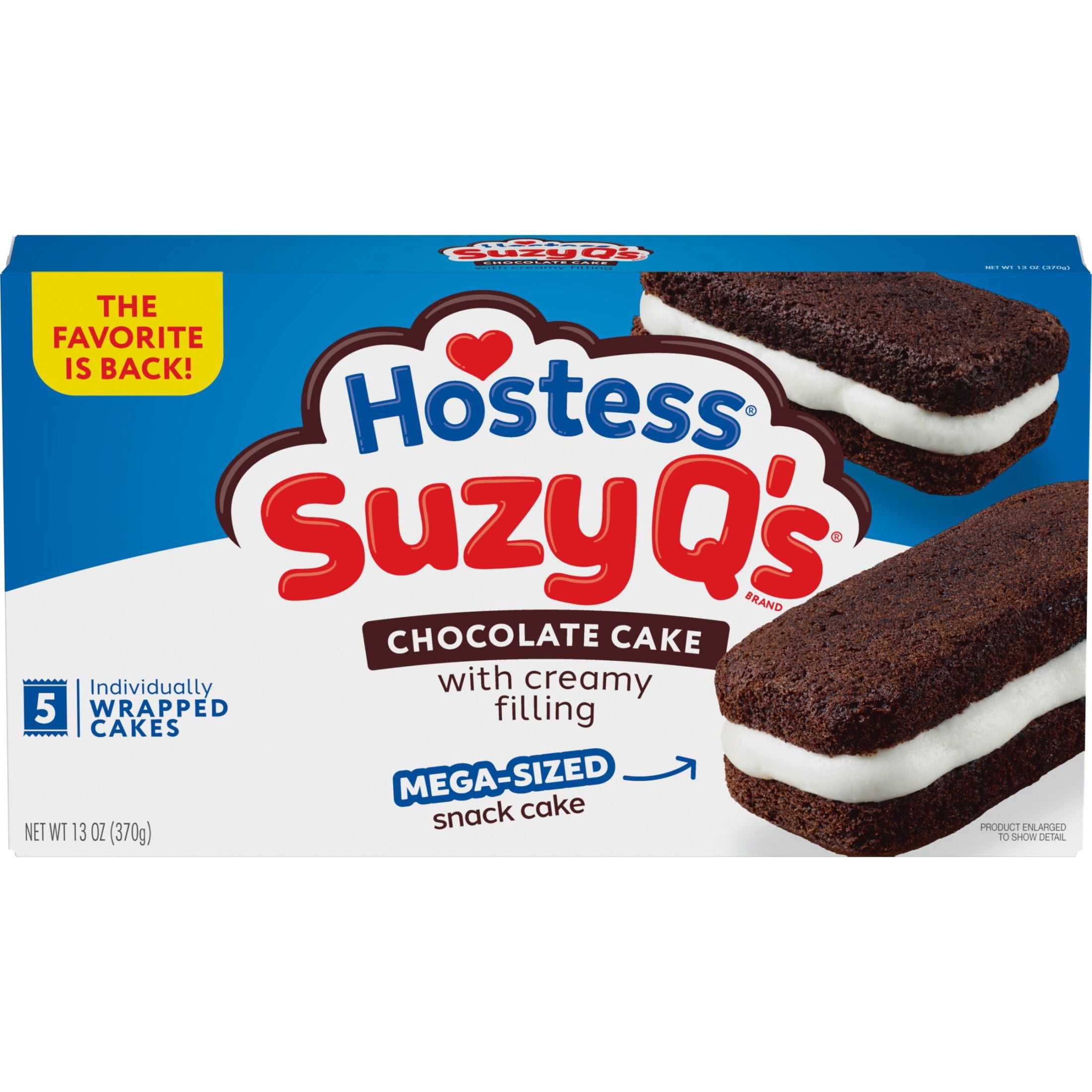 (6 pack) Hostess Suzy Q’s Chocolate Snack Cakes with Creamy Filling, 13 oz Box (5 Count)