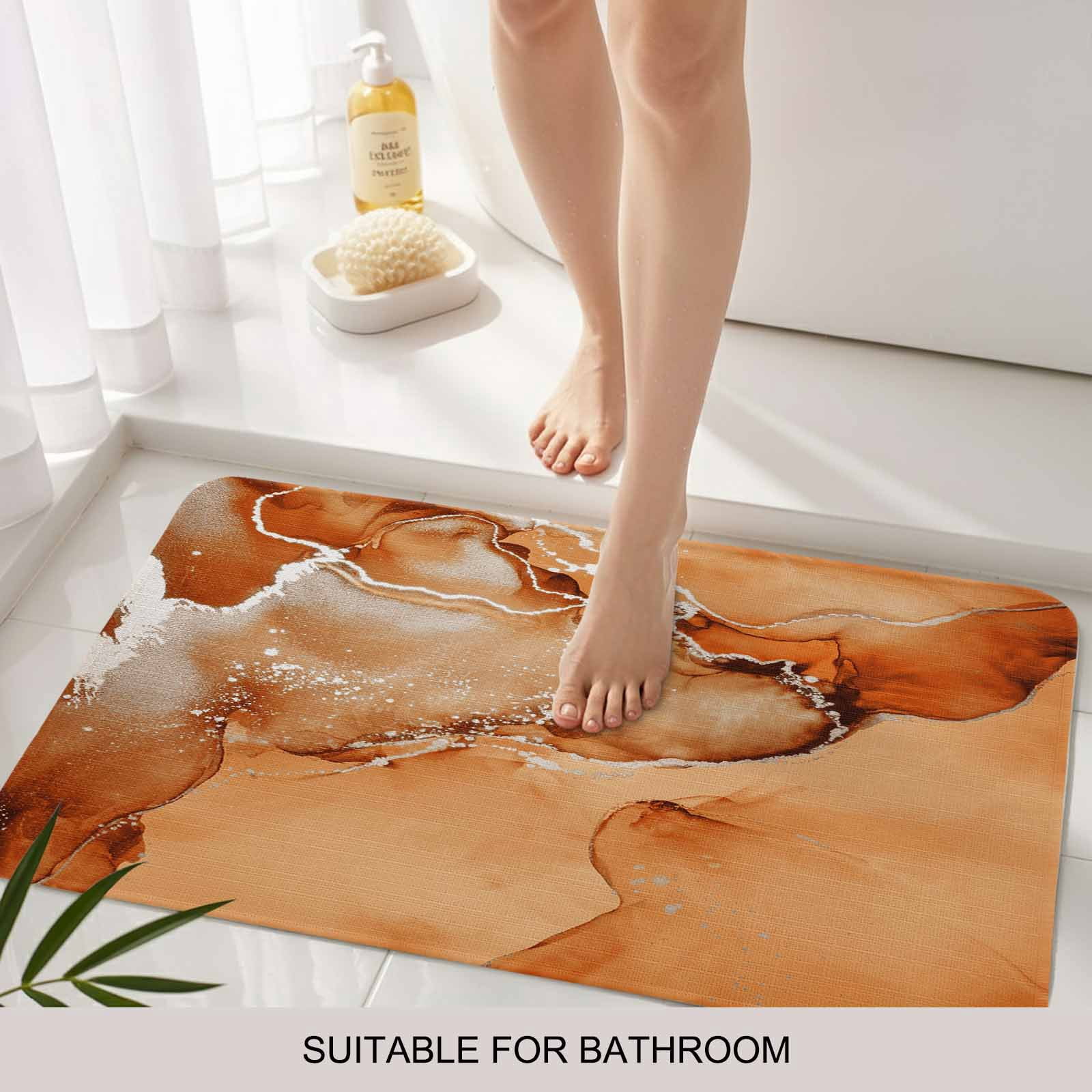Marble Burnt Orange Doormat Outdoor Entrance 24"x36", Modern Abstract Ink Painting Luxury Absorb Moisture Dirt Door Mats, Non-Slip Rubber Backing Floor Mats Indoor, Low-Profile Front Door Rugs