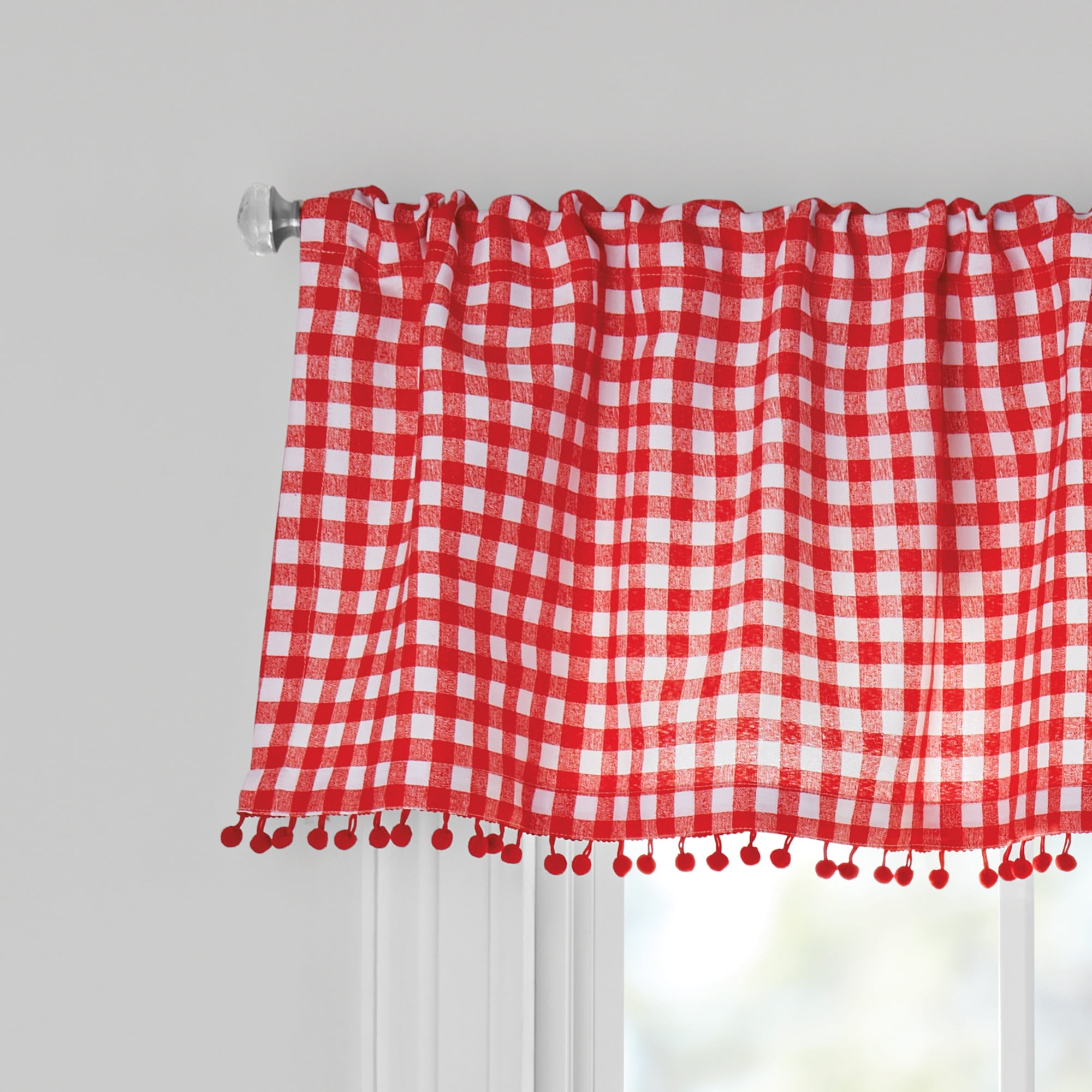 The Pioneer Woman Gingham 3 Piece Tier Set Red, Recycled Polyester BCI Cotton, 60"W x 14"L, Indoor Curtain, Adult