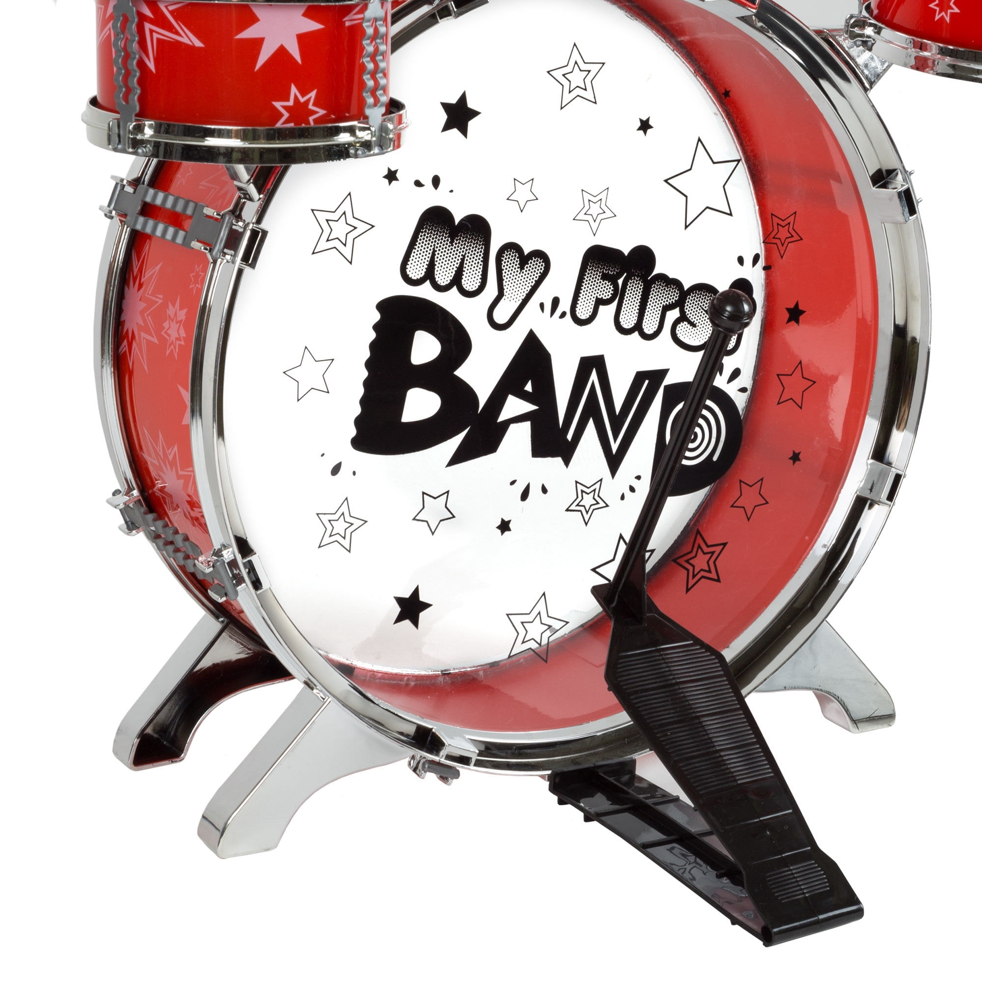 Hey Play 10-Piece Full Toy Drum Set for Kids, Red