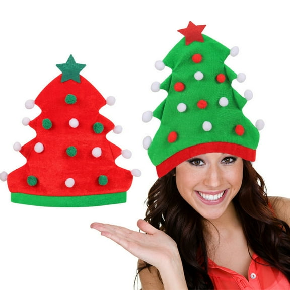 OAUP Green Christmas Tree Hat, Funny Christmas Hat Novelty Santa Hat Crazy Hats Christmas Party Hat Dress Up Celebrations