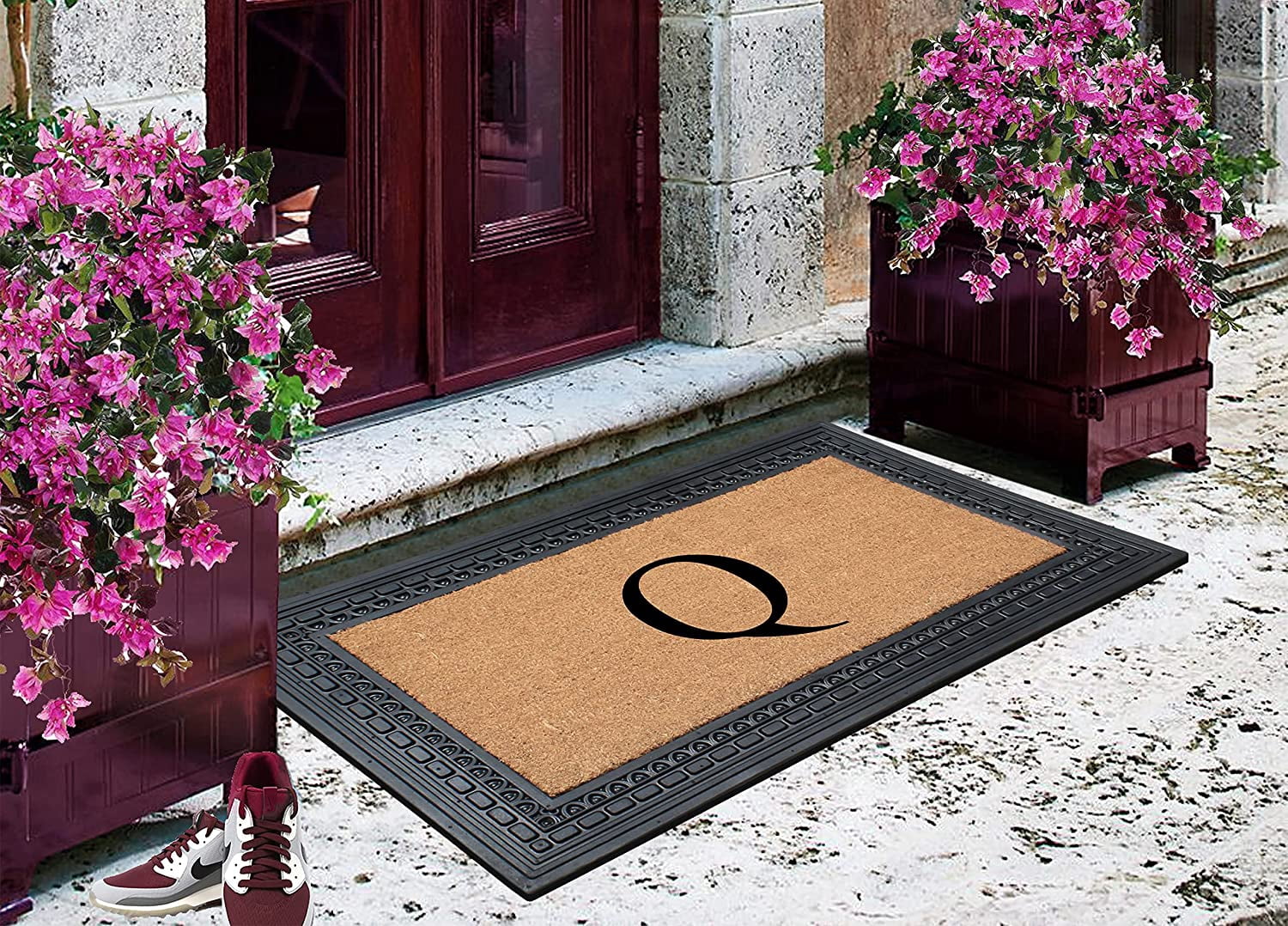 A1HC Natural Rubber & Coir 24x39 Monogrammed Doormat For Front Door, Anti-Shed Treated Durable Doormat for Outdoor Entrance, Heavy Duty, Low Profile, Easy to Clean, Long Lasting Front Porch Entry Rug