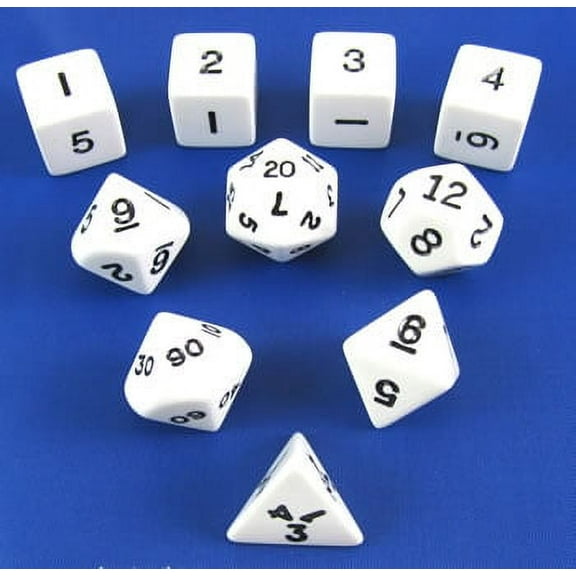 White Opaque Dice with Black Numbers 16mm (5/8in) Set of 10 Koplow Games
