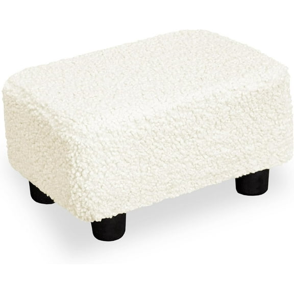 Small Foot Stool Ottoman Footstool with Legs Under Desk Footrest for Living Room Bedroom and Office, Soft Ivory White