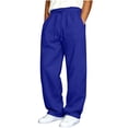 thumbnail image 3 of Big and Tall Cargo Pants for Men Polyester Elastic Waist Relaxed Fit Straight Leg Trousers with Multiple Pockets | Zenithor,Blue 3XL, 3 of 7