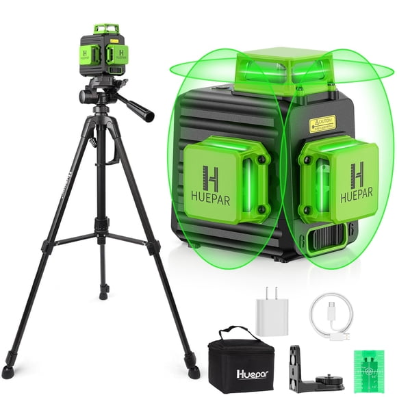 Trípode Laser Level Huepar B03CG 3x360°, color verde, autonivelante y con trípode