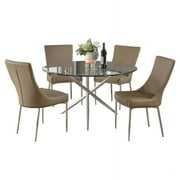 Milan Patience 5-piece Steel and Faux Leather Dining Set in Clear/Brown
