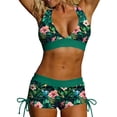 thumbnail image 2 of FDGIU Women's 2 Piece Halter Bikini Swimsuit, Print Crop Top with High Waist Drawstring Boyshort Bottom, Quick Dry Bathing Suit for Beach Pool Swimming, 2 of 7