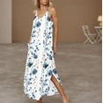 thumbnail image 6 of Women's Floral Maxi Dresses Summer Dress Strapless V-Neck Long Sundress Casual Beach Dress with Pockets Plus Size S-XXL Holiday Birthday Gifts Summer Beach Sunwear, 6 of 9