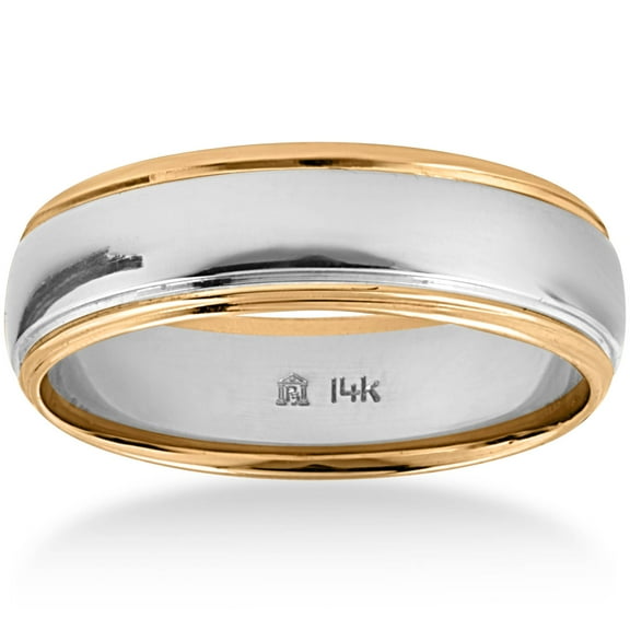 Pompeii Mens 14k Gold Two Tone 6mm Plain Comfort Wedding Band (,)