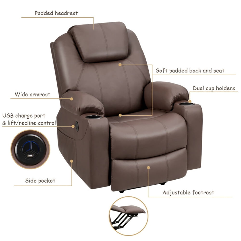 Finihen Massage Recliner Sofa, Electric Recliner Chair, Electric Power Lift Leather Massage Sofa, for Living Room, Bedroom, Brown Finihen Massage Recliner Sofa, Electric Recliner Chair, Electric Power Lift Leather Massage Sofa, for Living Room, Bedroom, Brown