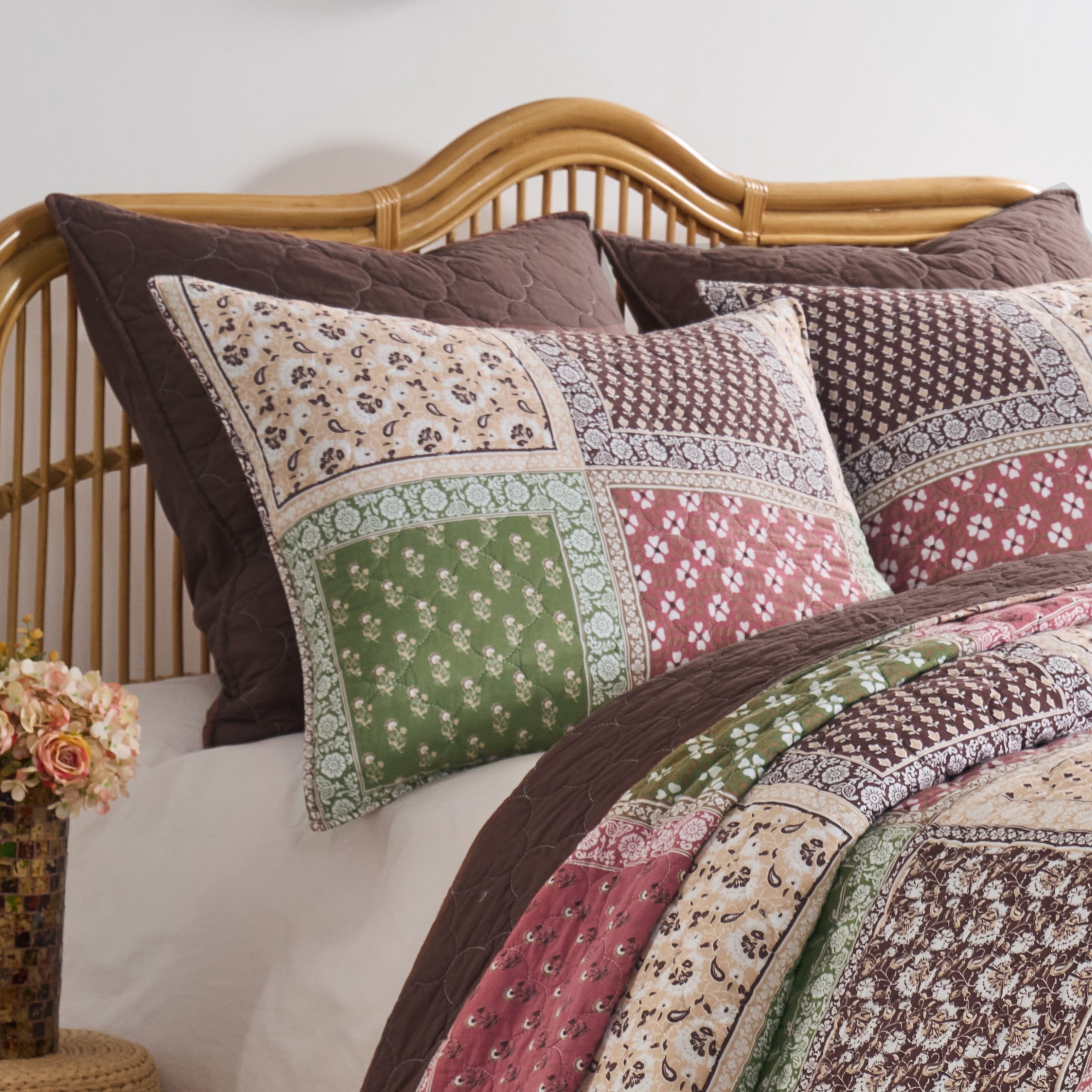 Greenland Home Fashions Priya Cotton-Rich Patchwork Print Boho Pillow Sham, King, for Teens and Adults