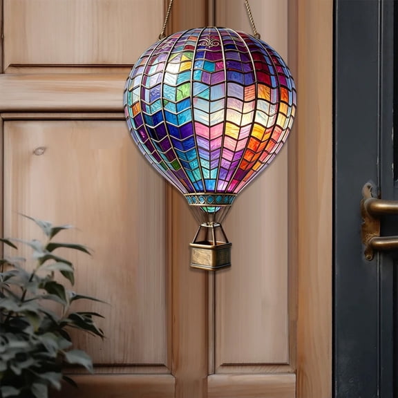 Hot Air Balloon Hanging Pendant with Colorful Acrylic, Sunlight Reactive Translucent Decor for Outdoor Garden Patio, 7.9 Inch.
