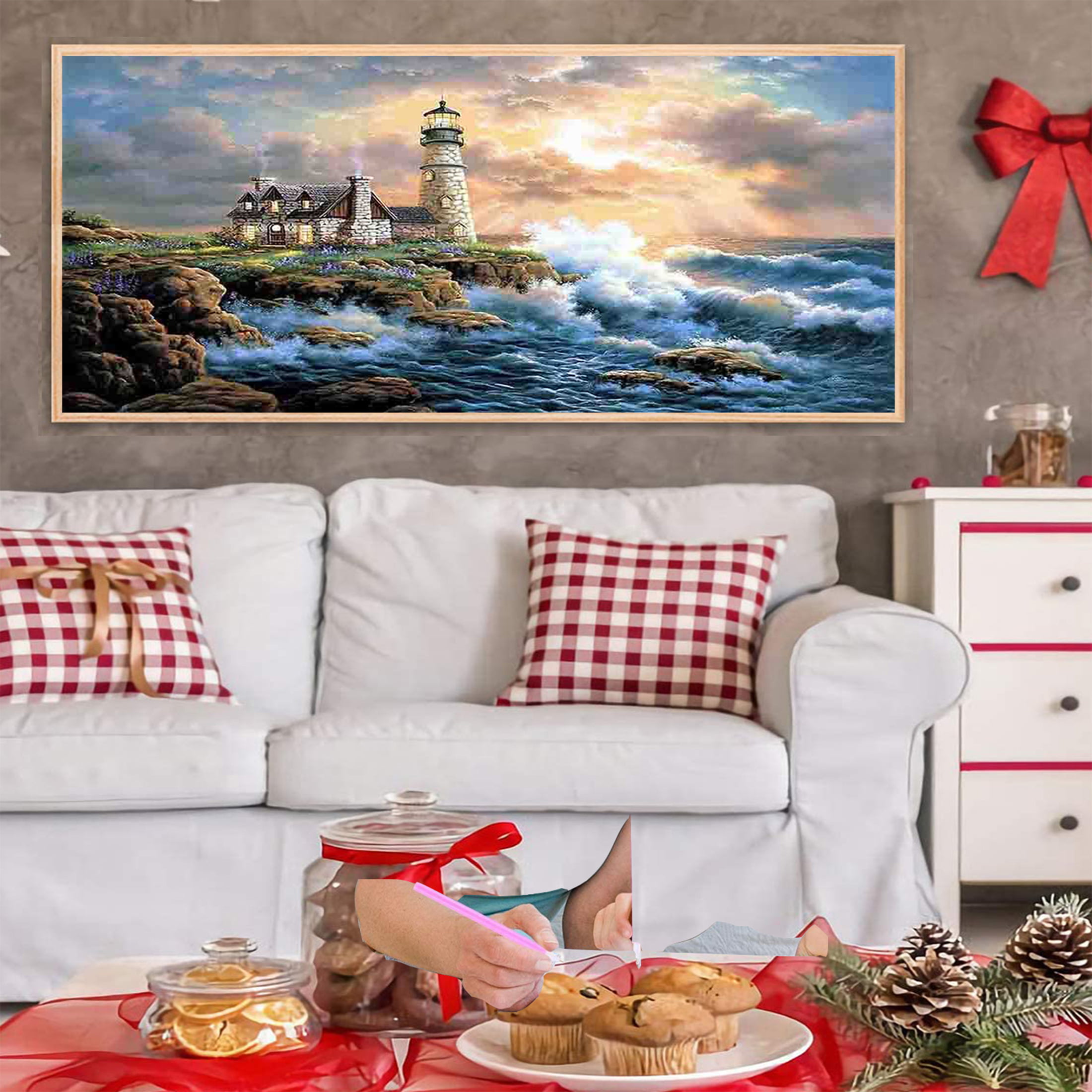  JATOK Large Diamond Painting Kits for Adults (35.5 x 15.7 inch)  DIY 5D Lighthouse Full Round Drill Crystal Rhinestone Embroidery Pictures  Arts Paint by Diamond Art Kits for Home Wall Decor