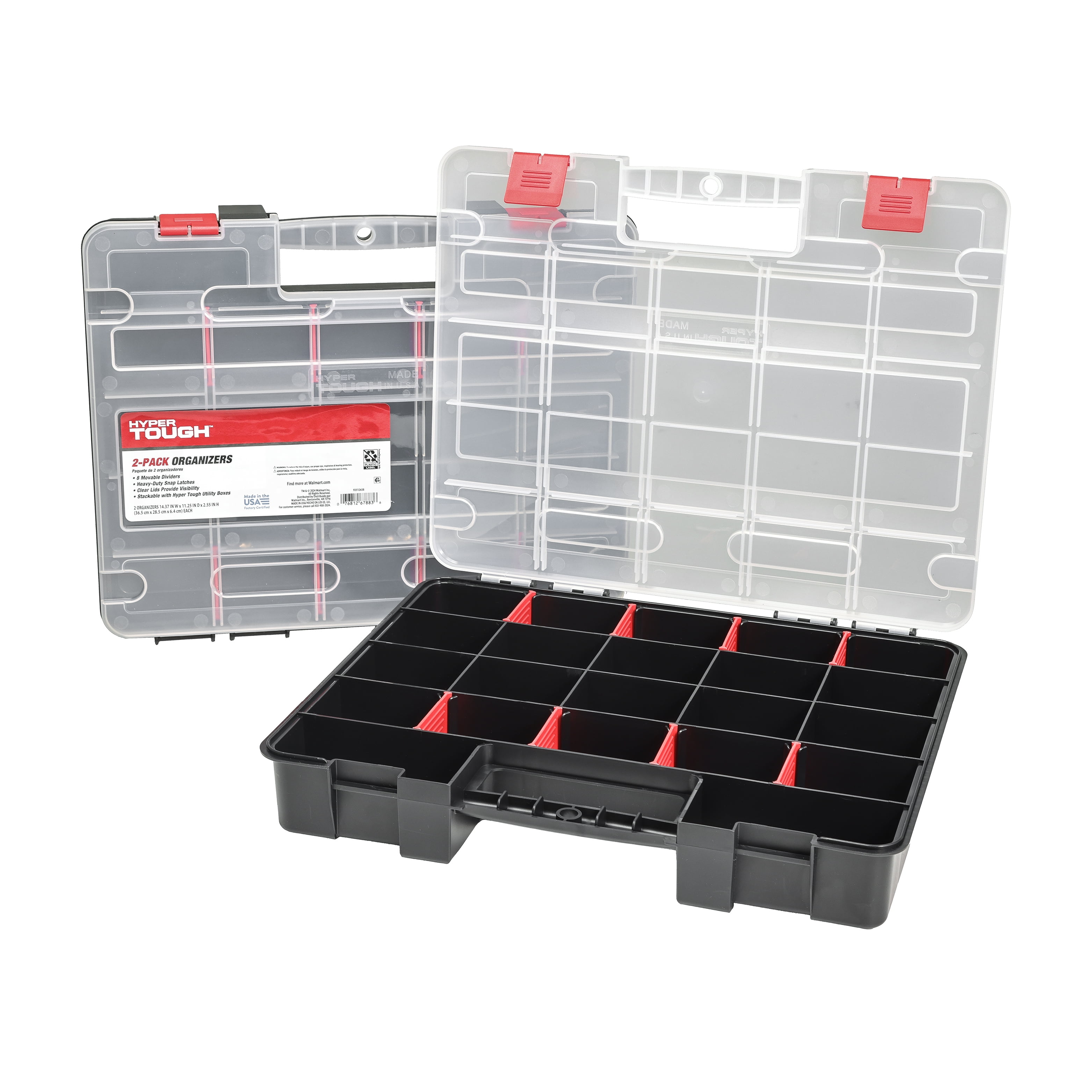 Hyper Tough 2-Pack Organizer, Stackable Plastic with 8 Movable