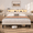 Beige, variant on Asofer LED Queen Bed Frame With Charging Station, Upholstered Platform Bed with Wood Slats, Dark gray
