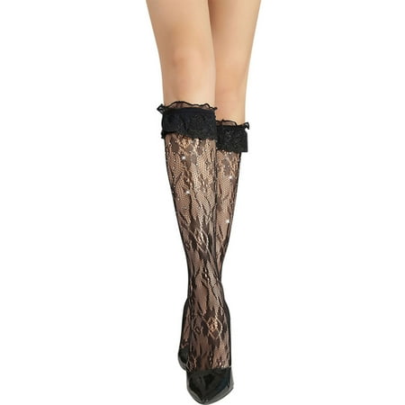 

Women Sexy Fishnet Knee High Socks for Rhinestone Hollow Out Mesh Lace Stockings