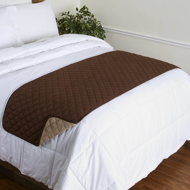 Quilted Reversible Bed Scarf Dog and Cat Hair Bed Protector Brown