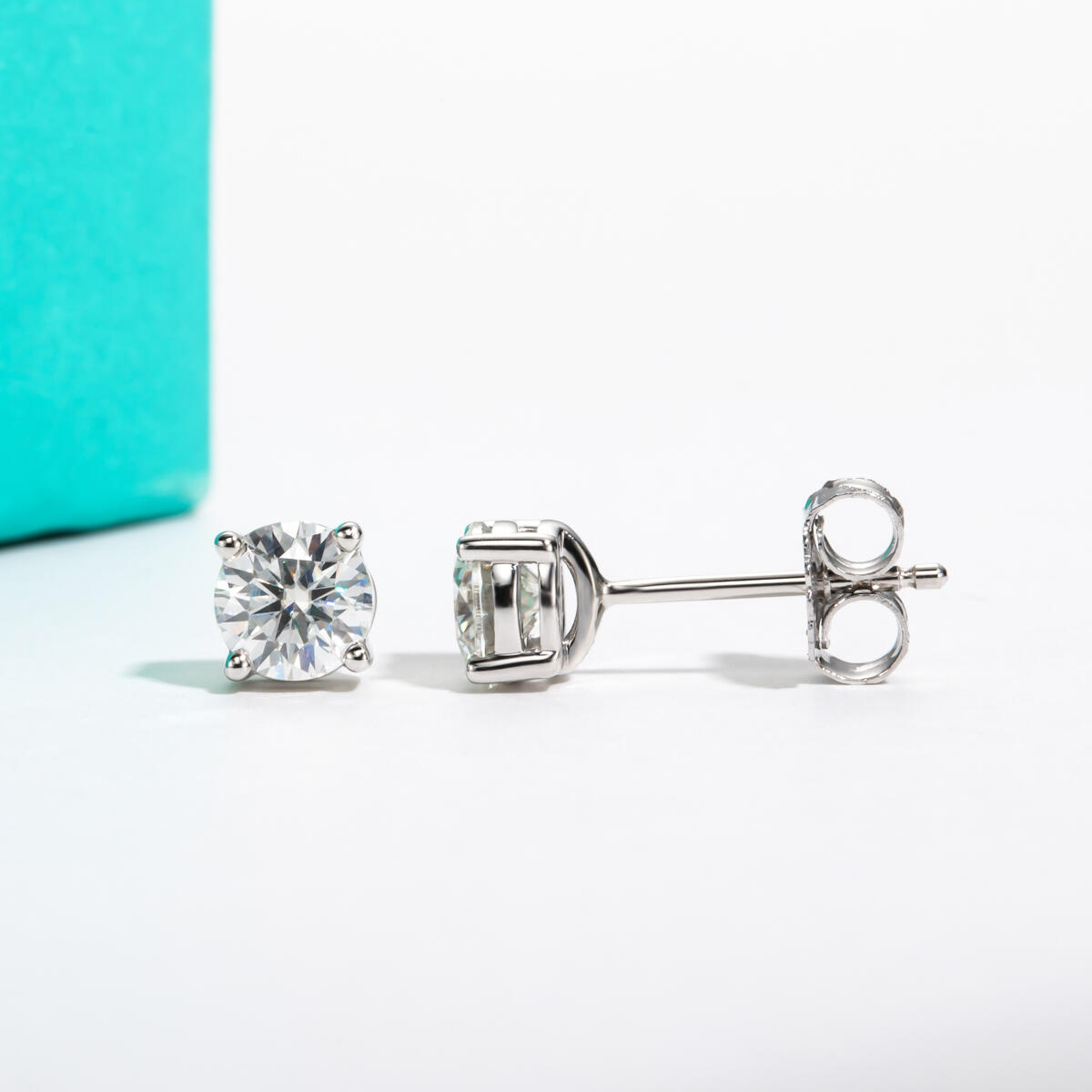 AnuClub 10K Post Moissanite Stud Earrings for Women, Total 1 Carat D Color VVS1 Lab Created Diamond Earrings 14K White Gold Plated S925 Sterling Silver Earrings