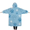 thumbnail image 2 of Oversized Wearable Blanket Hoodie,Blue Dog Paw Footprint Sherpa Blanket Hoodie with Super Pockets,Super Warm Fuzzy Pullover for Women & Men, 2 of 6