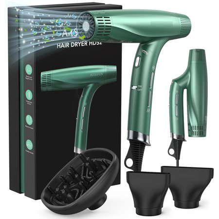 Hair Dryer,1500 W Lightweight Foldable Dual Ionic Blow Dryer, with Powerful Brushless Motor, High Speed for Fast Drying with Magnetic Nozzle,12 Modes, Super Quiet for Travel Salon Home