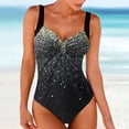 thumbnail image 2 of Sngxgn Women Swimsuit High Neck Plunge Ruched Tummy Control Bathing Suit(Black,S), 2 of 7