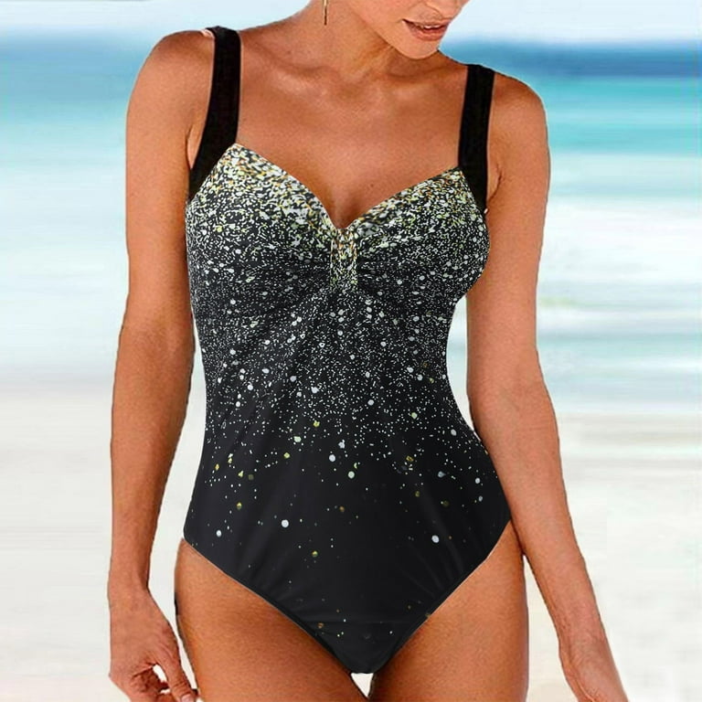 EHQJNJ Swimsuit for Women 2024 1 Piece Tankini Tops for Women Ladies V Neck  Flower Printed Swimsuit Briefs Bikini 
