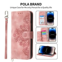 Dteck Flower Pattern Case For iPhone 14 6.1 inch,Magnetic Leather Card Slots Pocket Case Shockproof Rubber Kickstand Cover with Detachable Crossbody and Wrist Straps,Pink