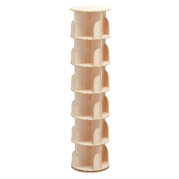 Intexca 360° Rotating Bookshelf, 6-Tier Organizer for Home, Office, Room and Adult (Wood)
