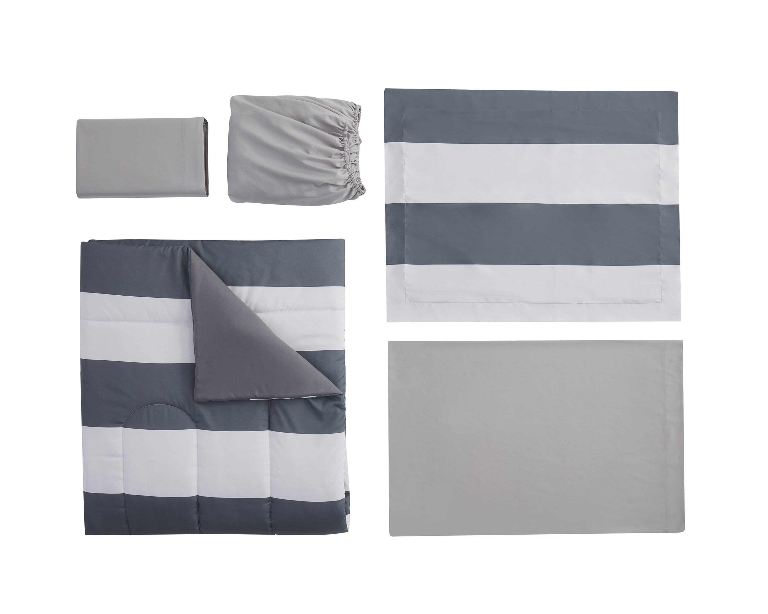 Your Zone 5-Piece Gray Stripe Bed in a Bag, Twin