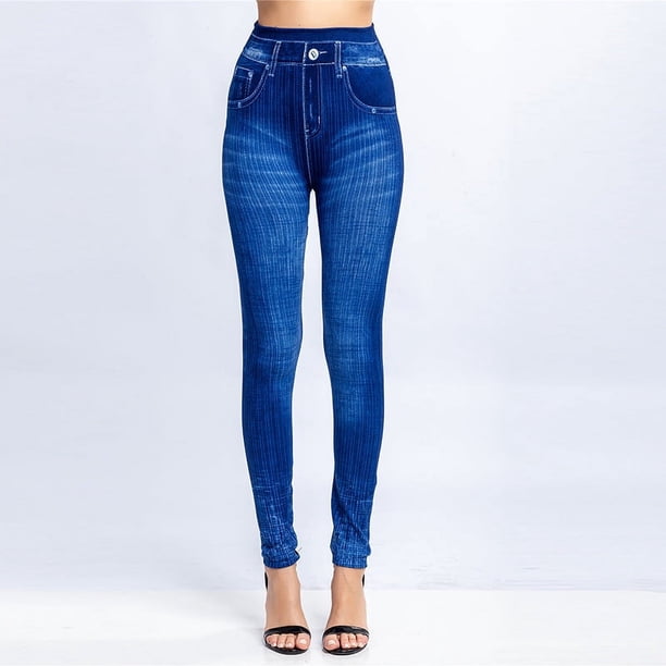 Leggings de mezclilla de imitación con rayas verticales de otoño, pantalones ajustados hasta los tobillos
