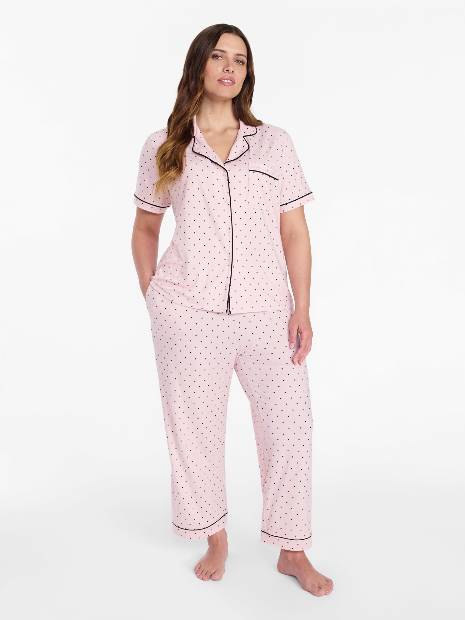 Joyspun Women's Dreamy Soft Collection Notch Collar Top and Capri Pants Pajama Set, 2-Piece, Sizes XS-3X