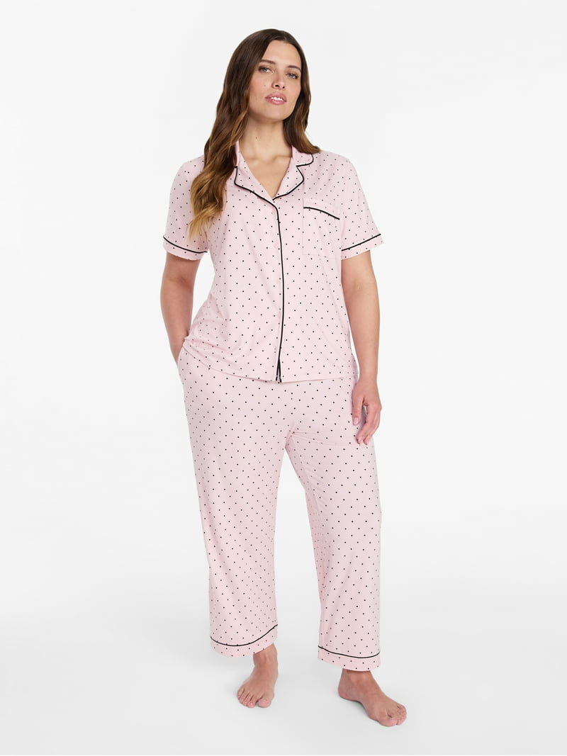 Joyspun Women's Dreamy Soft Collection Notch Collar Top and Capri