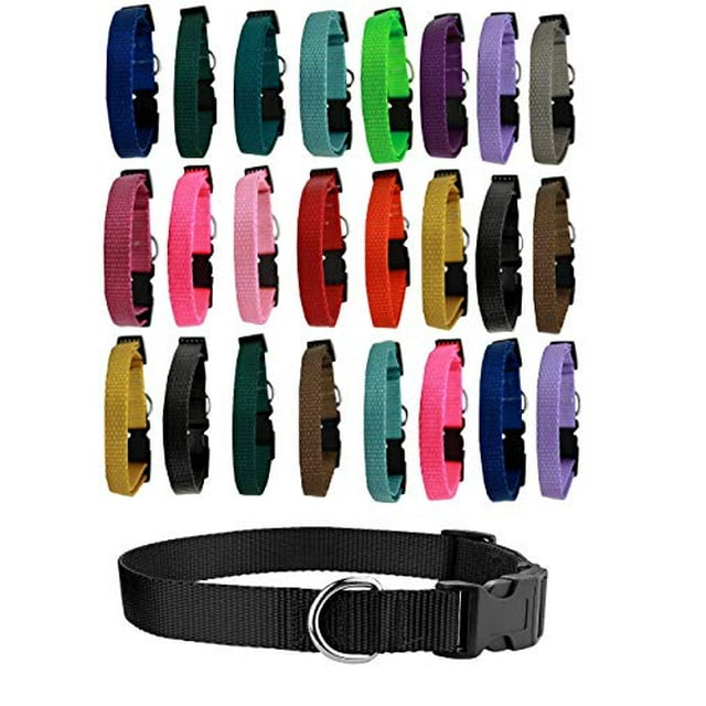 MPP Dog Collar Bulk Pack 25 Assorted Color Adjustable Choose Size Shelter Rescue Vet (Small - 10 to 16 inches)
